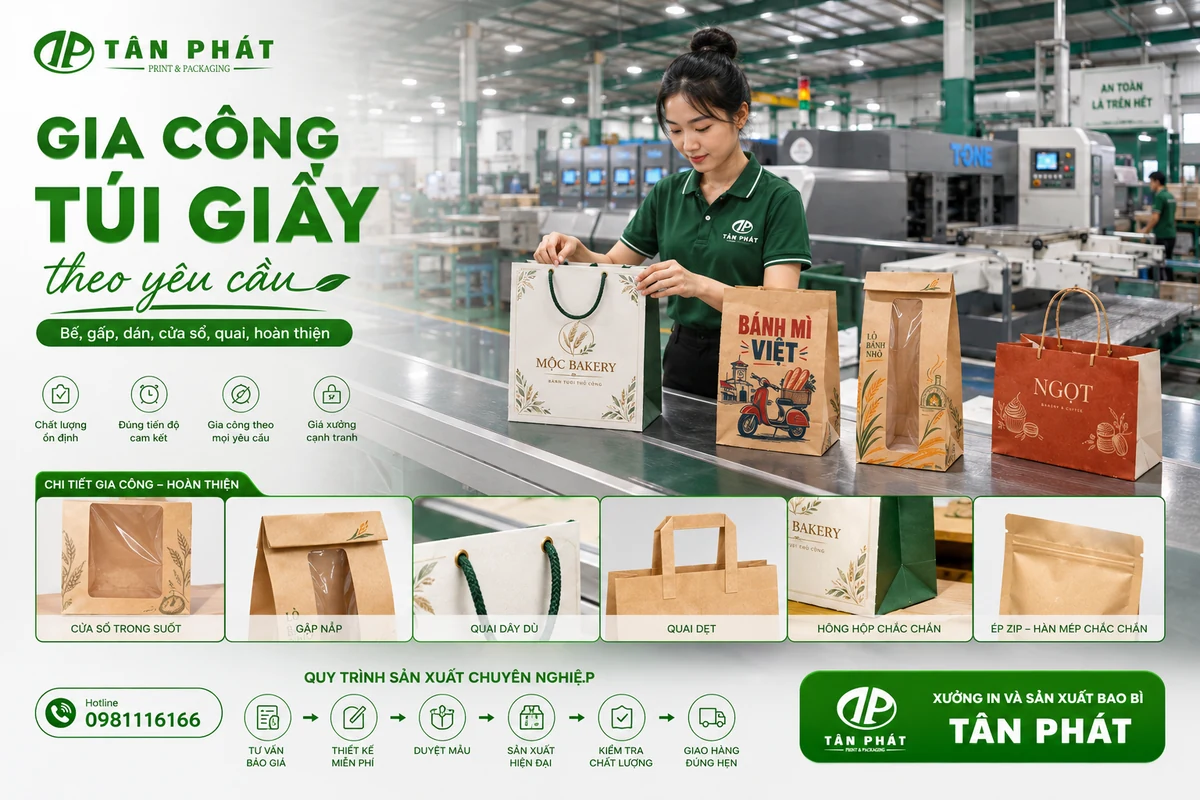 Gia công túi giấy đựng thực phẩm theo yêu cầu tại xưởng Tân Phát