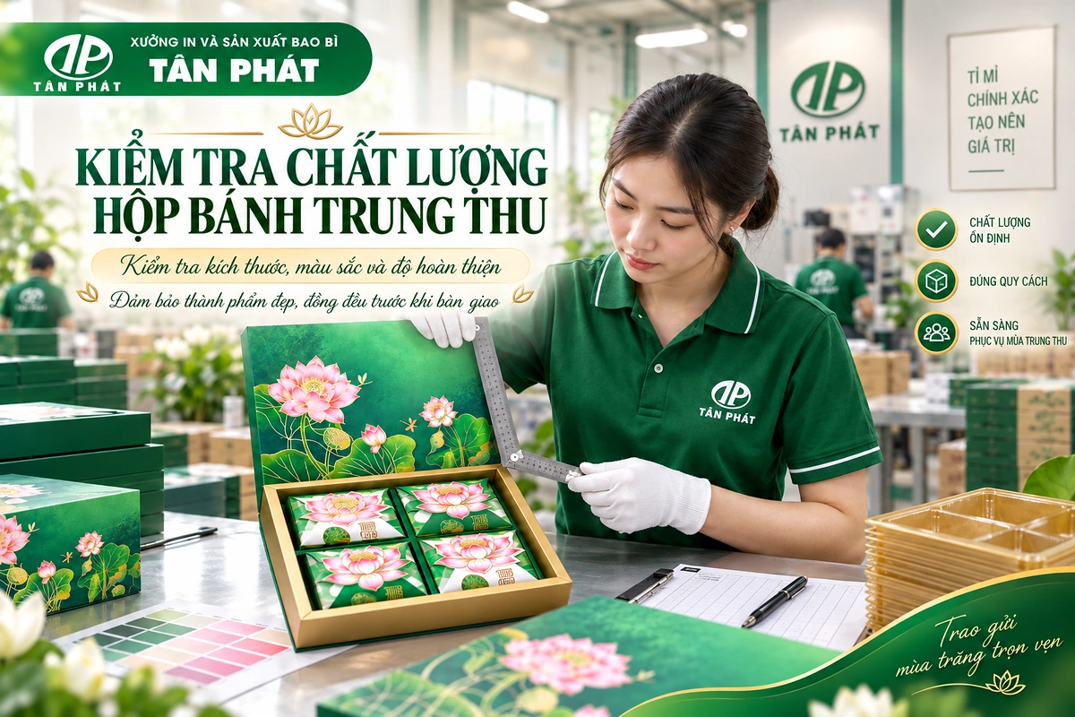 Kiểm tra kích thước màu sắc khay và thành phẩm hộp Trung thu