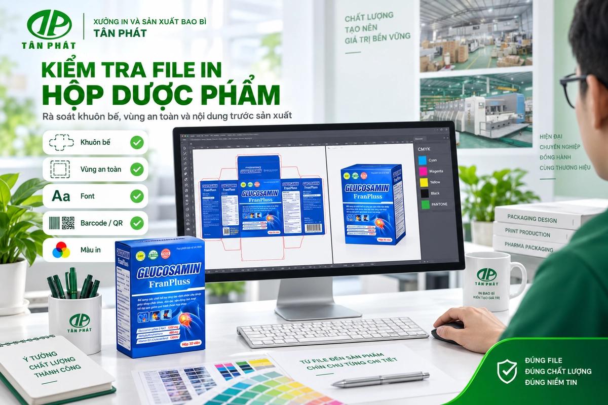 Kiểm tra file in khuôn bế vùng an toàn và nội dung hộp dược phẩm