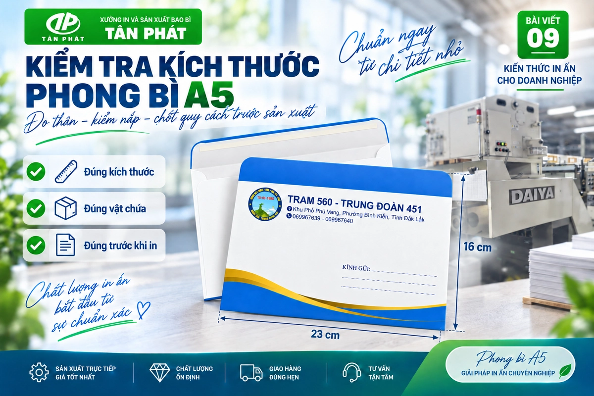 Kiểm tra kích thước thân và nắp phong bì A5 trước sản xuất