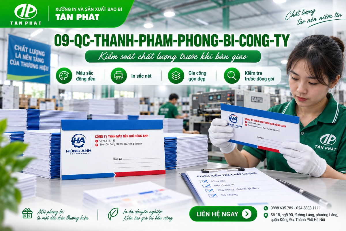 Kiểm tra chất lượng thành phẩm phong bì công ty trước đóng gói