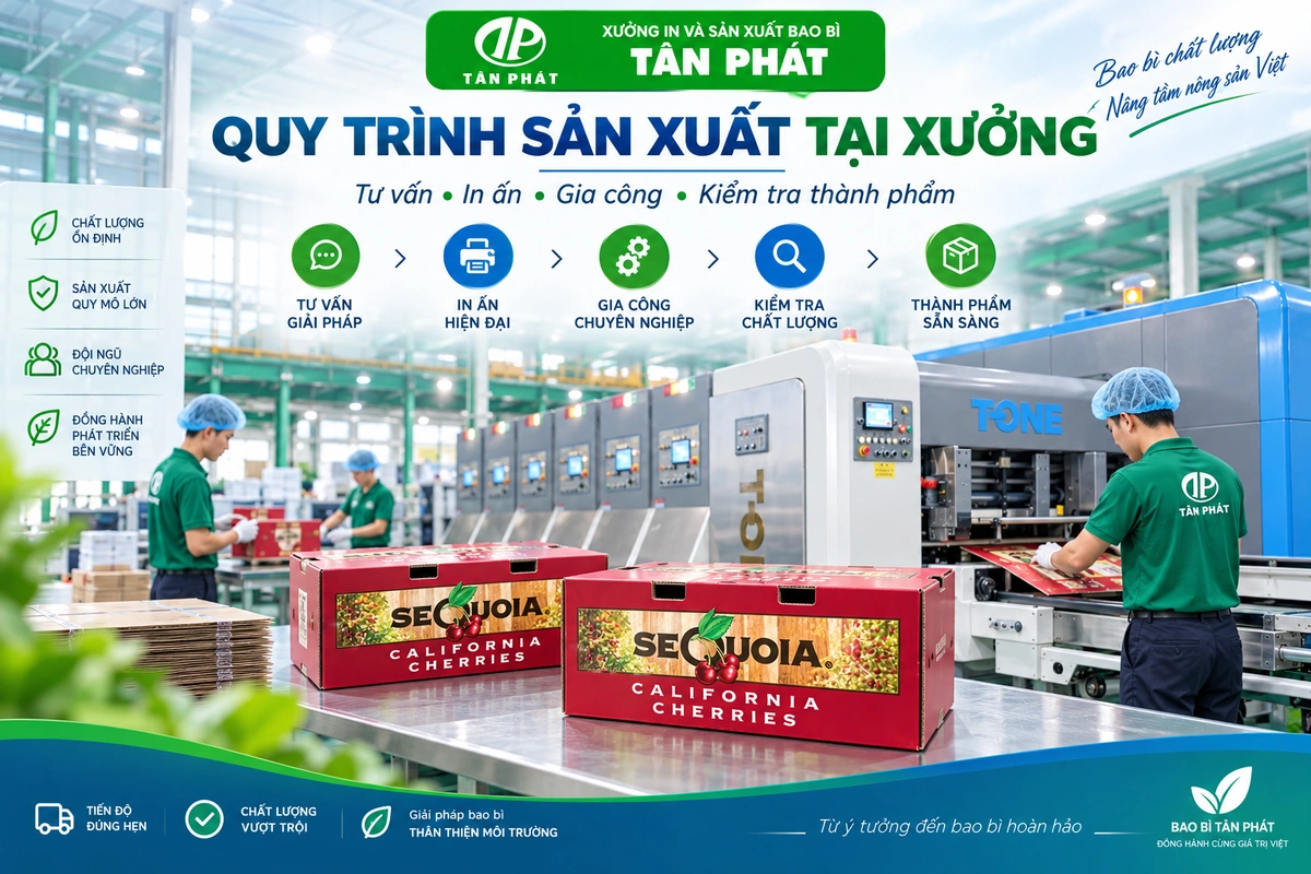 Quy trình sản xuất hộp giấy đựng cherry tại xưởng Tân Phát