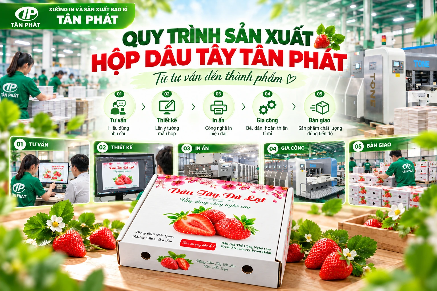 Quy trình sản xuất hộp dâu tây tại Bao bì Tân Phát