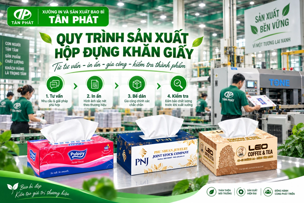 Quy trình sản xuất hộp đựng khăn giấy tại xưởng Bao bì Tân Phát