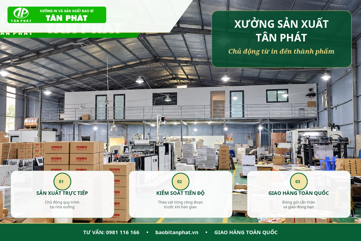 Không gian xưởng sản xuất hộp giấy thực phẩm của Tân Phát