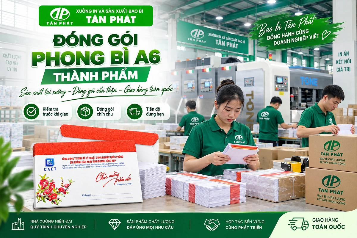 Phong bì A6 thành phẩm được kiểm tra và đóng gói theo số lượng