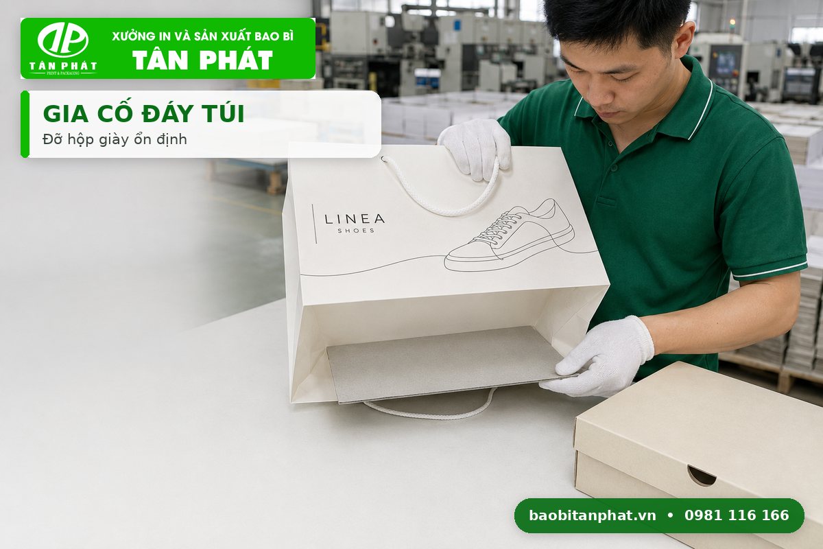 Gia cố đáy túi giấy đựng hộp giày chịu lực