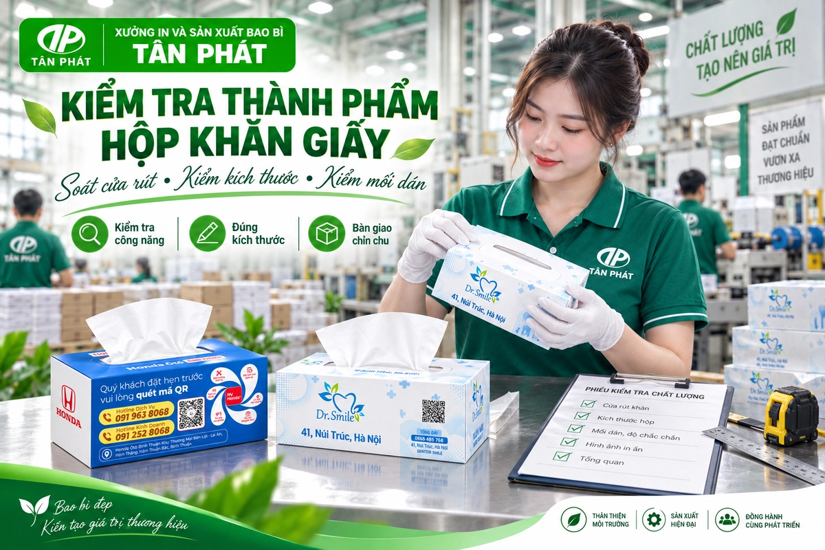 Kiểm tra cửa rút kích thước và mối dán hộp khăn giấy thành phẩm