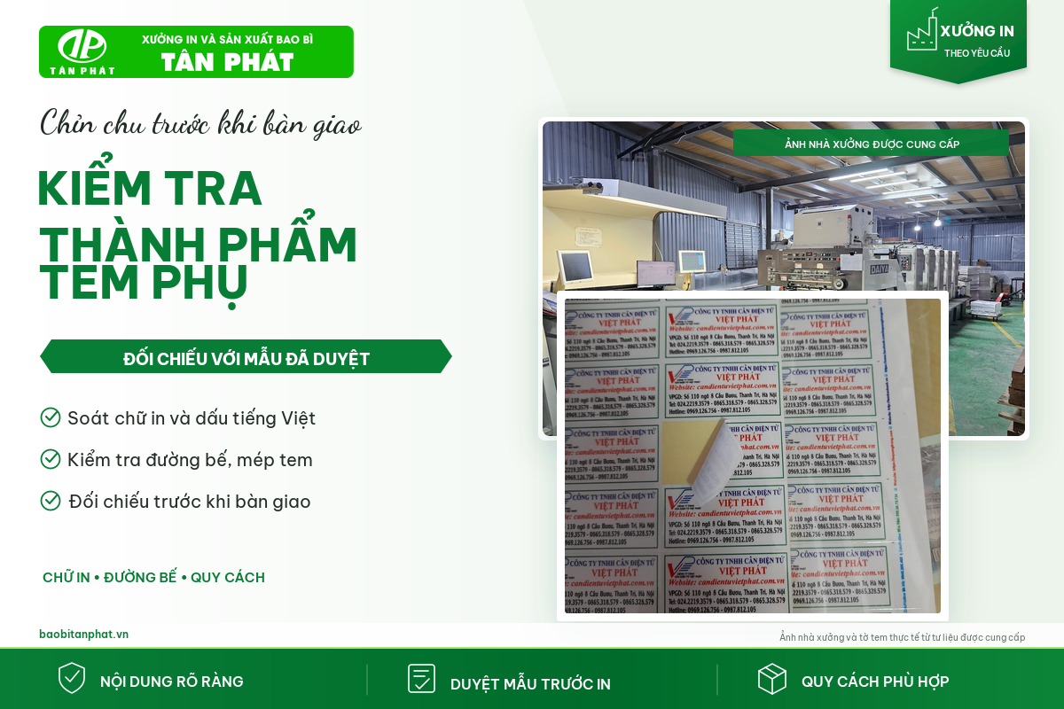 Kiểm tra chữ in và đường bế của thành phẩm tem phụ