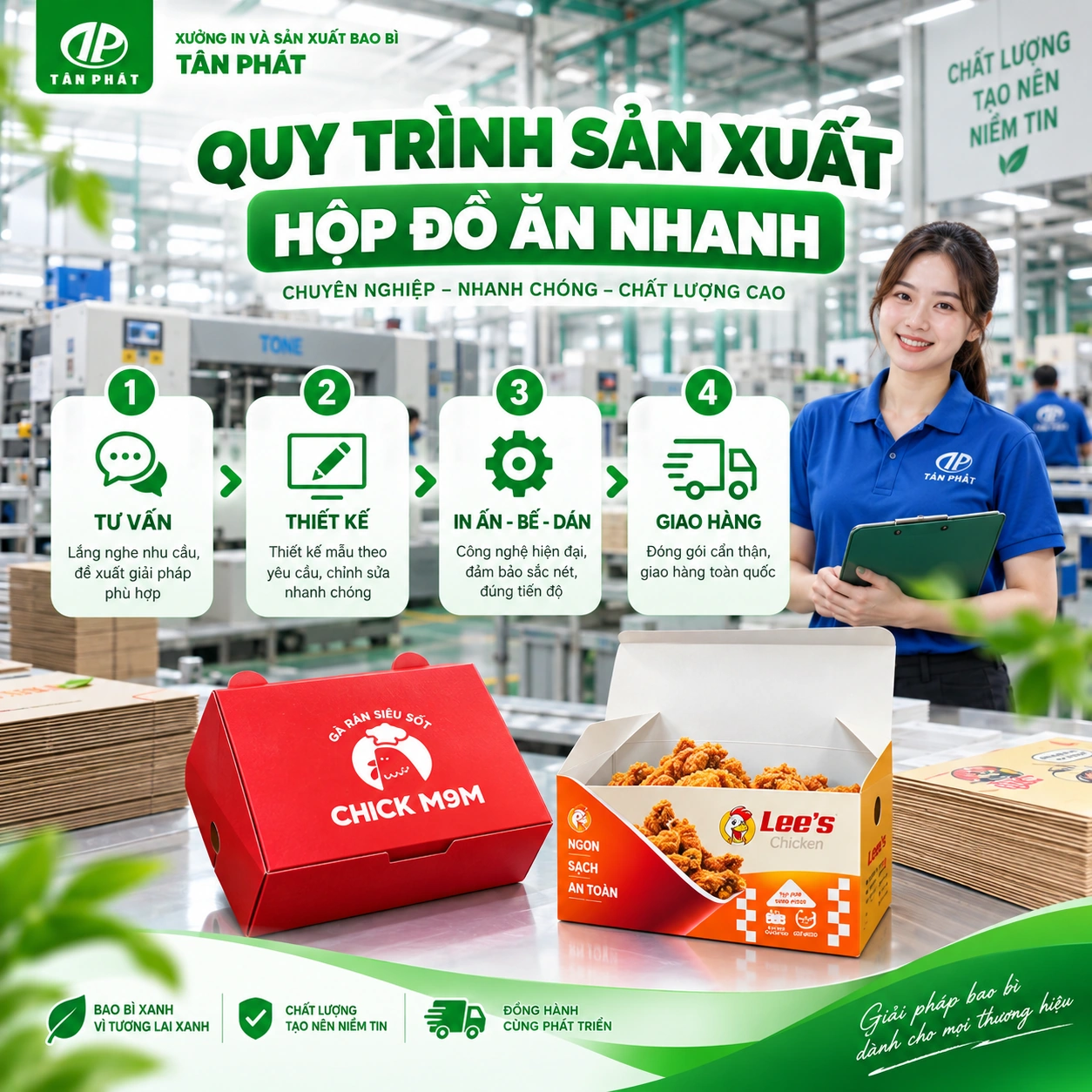 Quy trình sản xuất hộp đồ ăn nhanh tại Bao bì Tân Phát