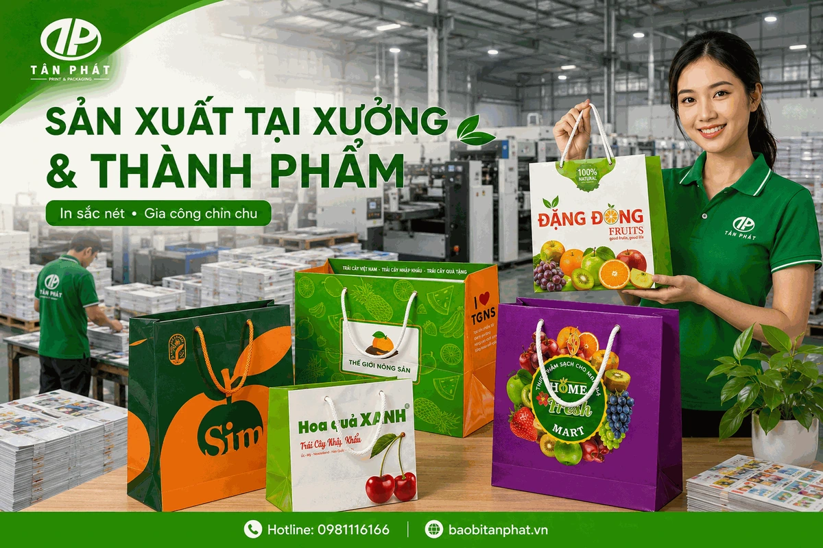 Sản xuất và kiểm tra túi giấy đựng hoa quả tại xưởng