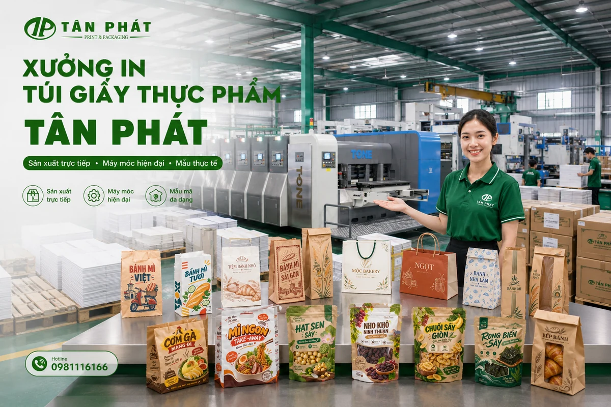 Xưởng in túi giấy đựng thực phẩm Bao bì Tân Phát