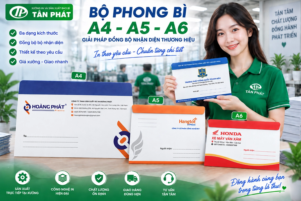Bộ phong bì A4 A5 A6 đồng bộ nhận diện doanh nghiệp