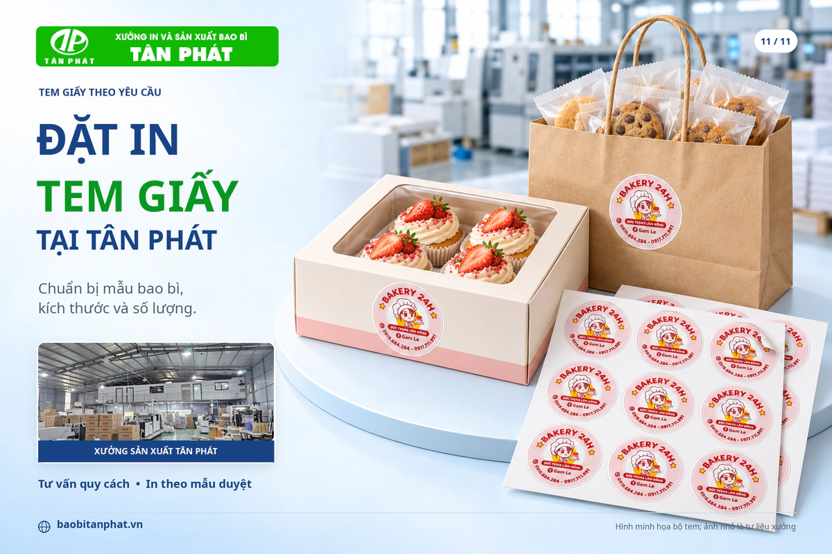 Bộ tem giấy và bao bì được chuẩn bị theo mẫu tại Tân Phát