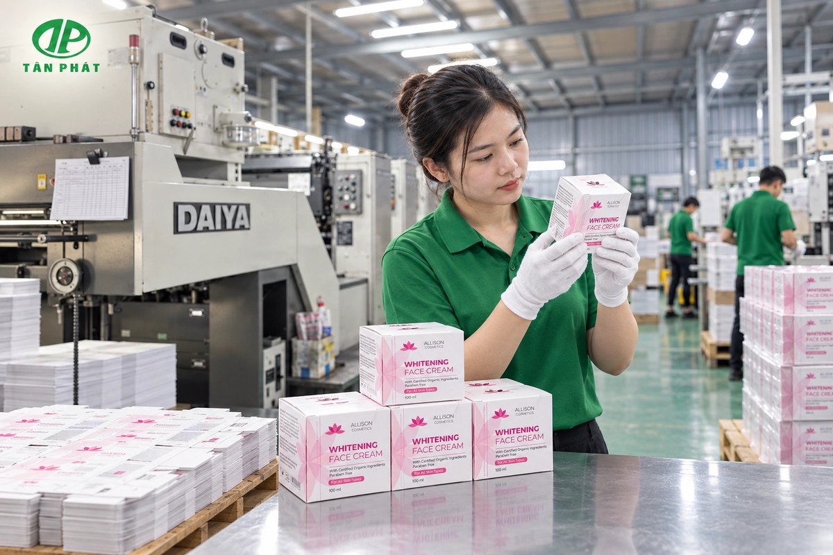 Máy in offset sản xuất hộp giấy mỹ phẩm tại xưởng