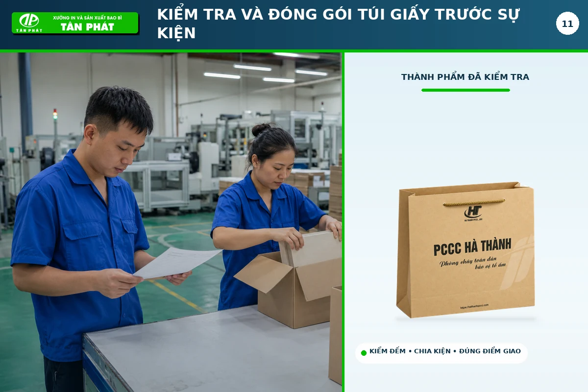 Kiểm tra và đóng gói túi giấy theo từng điểm giao sự kiện