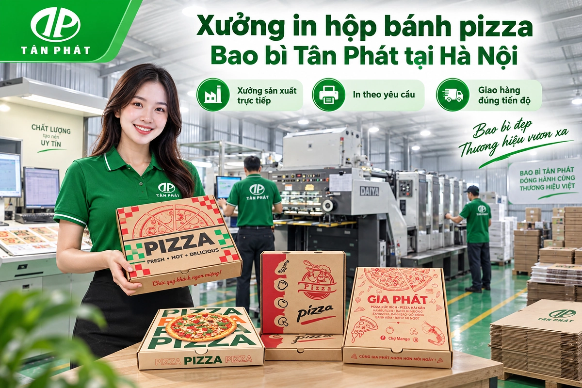 Xưởng in hộp bánh pizza Bao bì Tân Phát tại Hà Nội