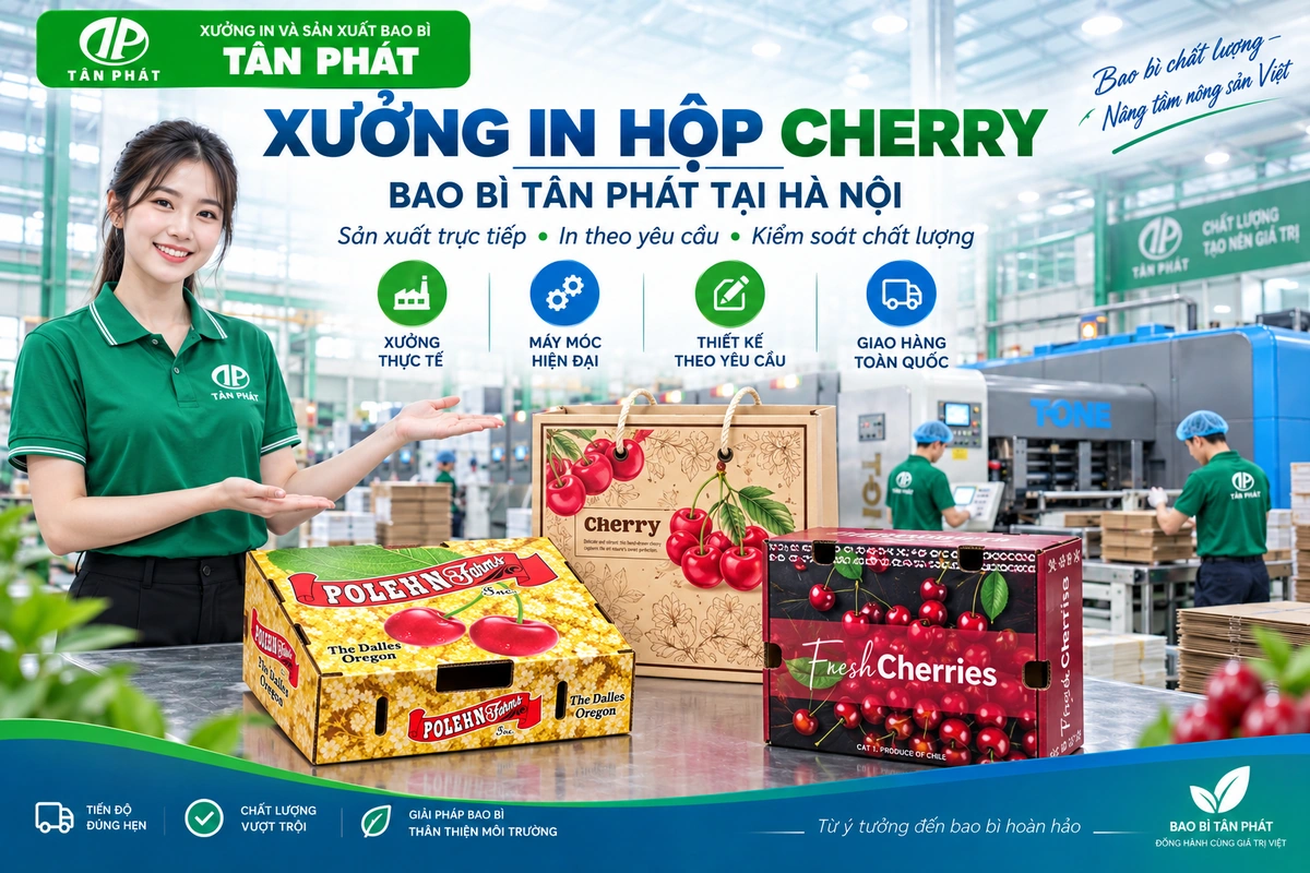 Xưởng in hộp giấy đựng cherry Bao bì Tân Phát tại Hà Nội