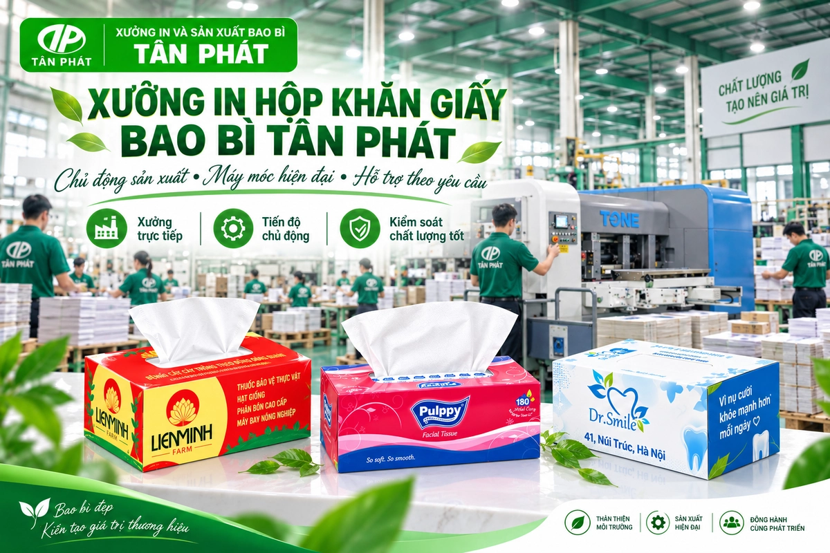 Xưởng in hộp đựng khăn giấy Bao bì Tân Phát tại Hà Nội