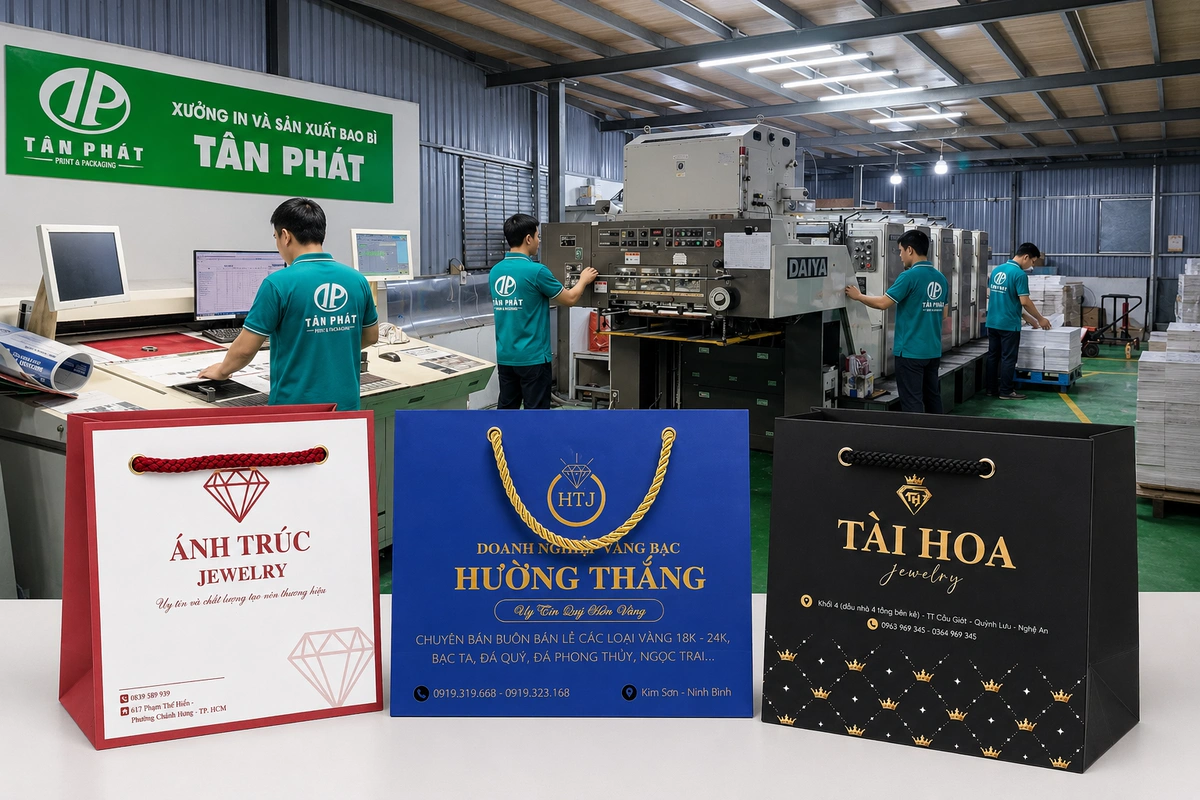 Xưởng in túi giấy đựng trang sức Bao bì Tân Phát tại Hà Nội