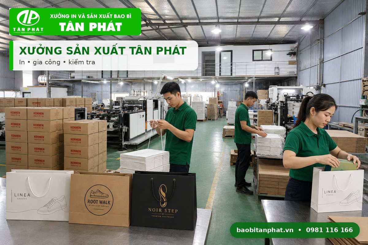 Xưởng sản xuất túi giấy đựng giày Bao bì Tân Phát