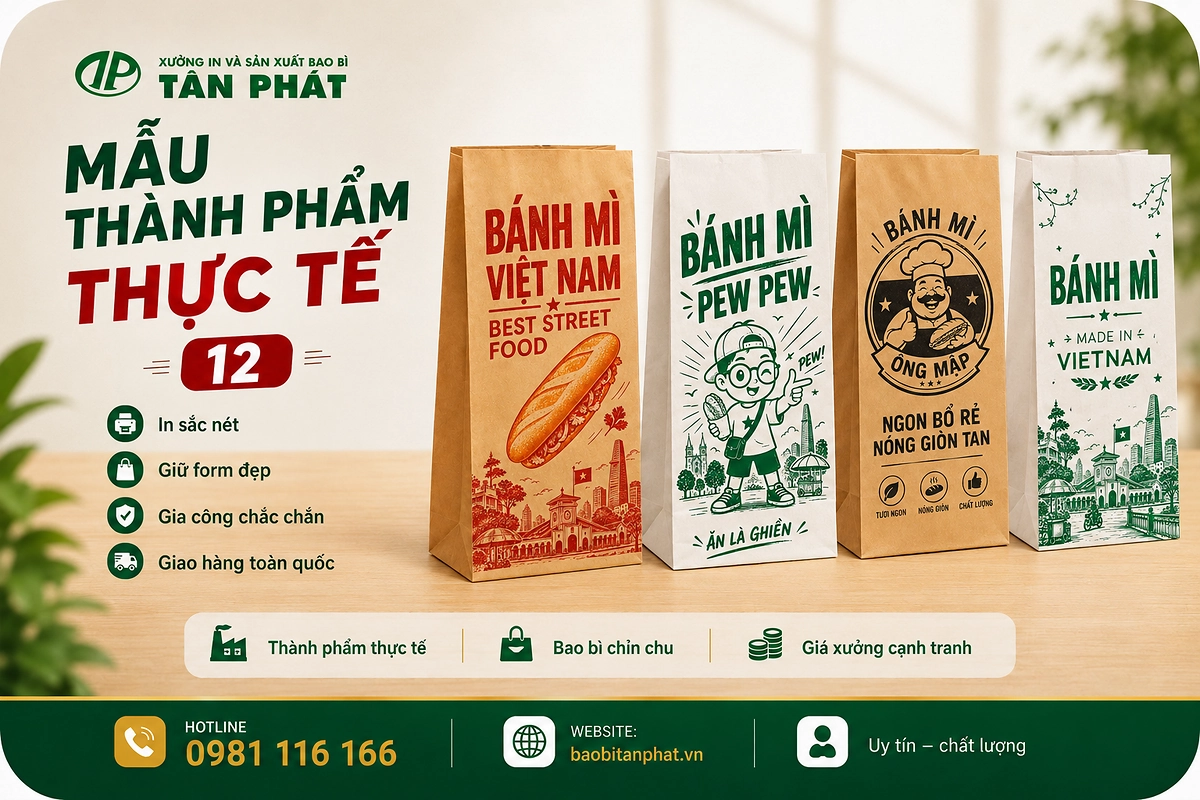 Mẫu túi giấy bánh mì in logo thương hiệu