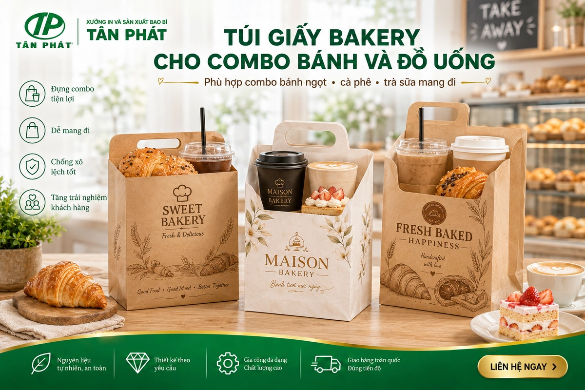 Mẫu túi giấy đựng bánh ngọt bakery thực tế