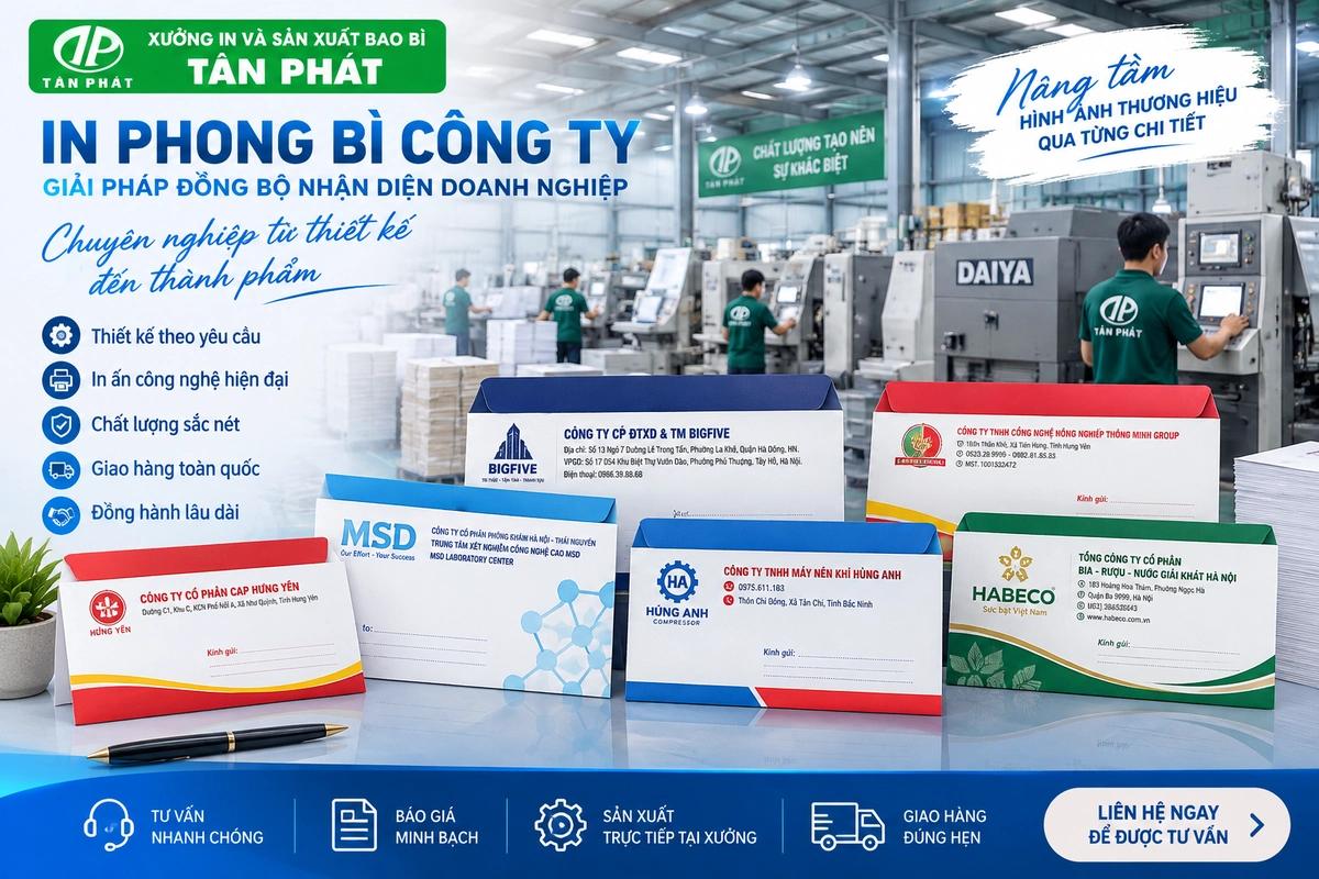 Ấn phẩm phong bì công ty sản xuất trực tiếp tại xưởng Tân Phát
