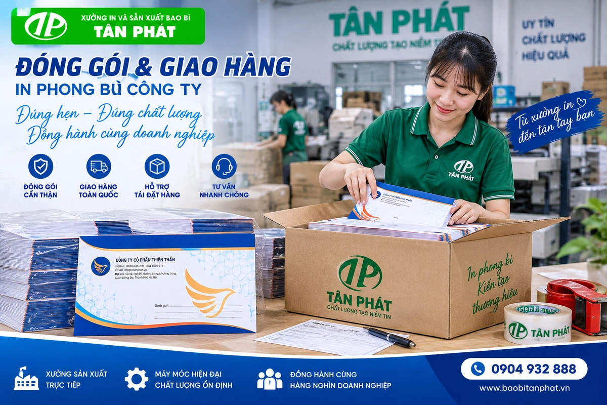 Đóng gói và giao hàng phong bì công ty đúng hẹn đúng chất lượng