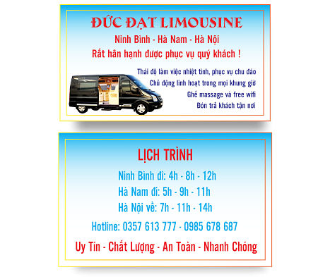 Mẫu card visit danh cho các xe du lịch, xe về các tỉnh