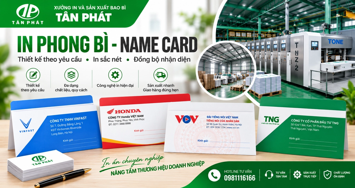 In phong bì - name card theo yêu cầu tại Bao bì Tân Phát