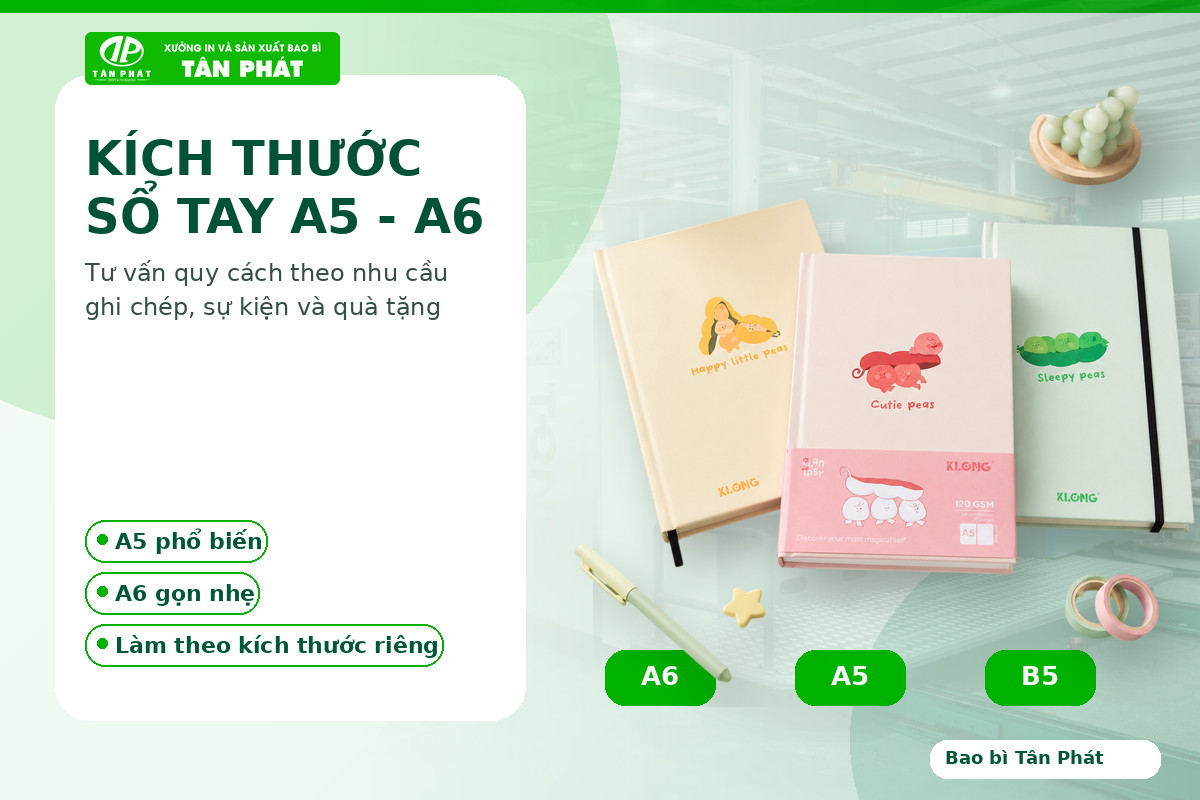 kích thước sổ tay bìa cứng A5 A6