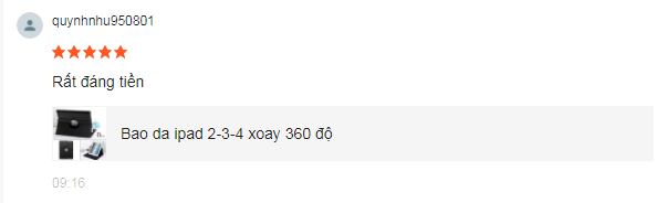 khách hàng đánh giá chất lượng bao da ipad 2-3-4 Xoay 360 độ