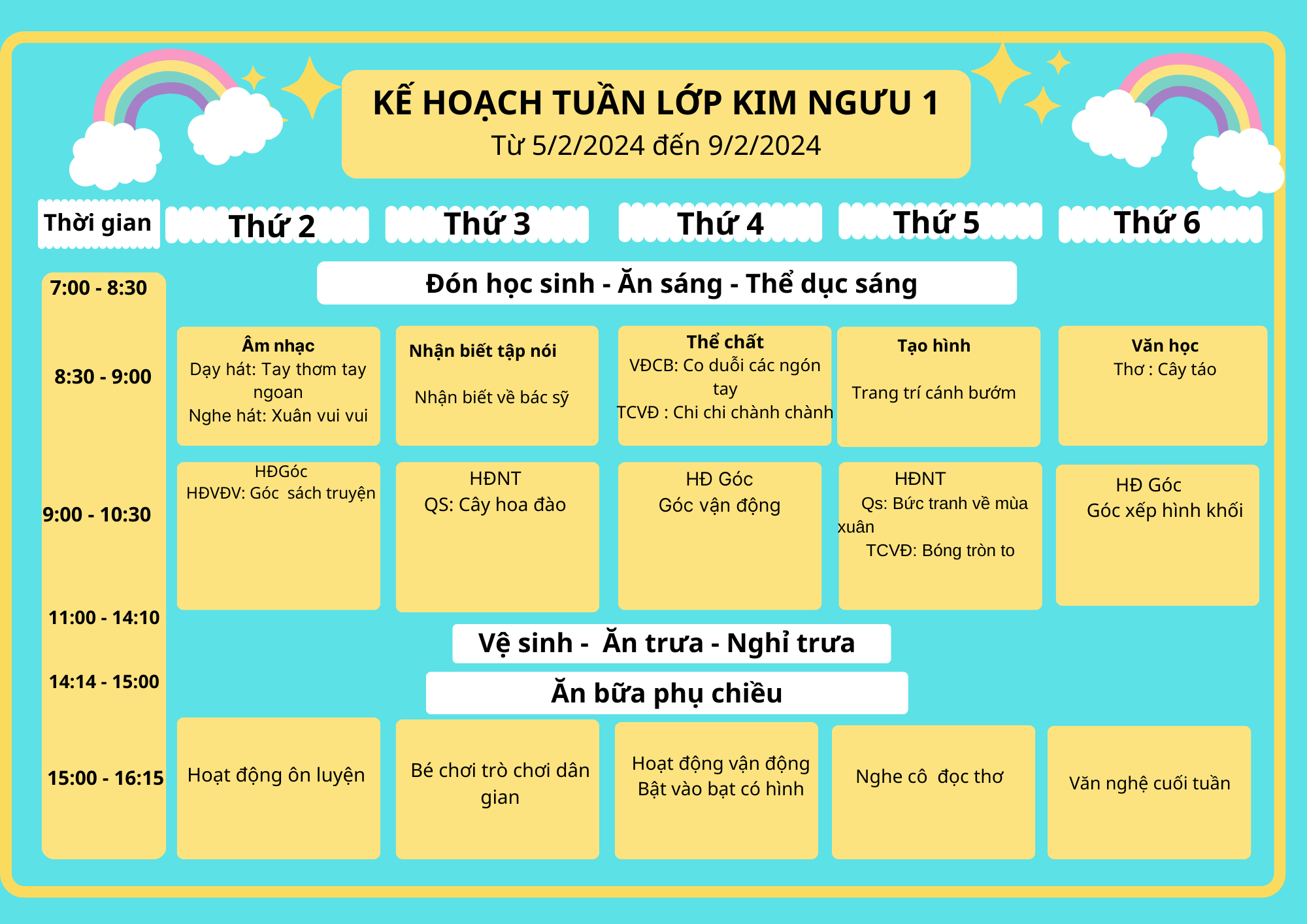 Chương trình học tháng 2/2024 lớp Kim Ngưu 1