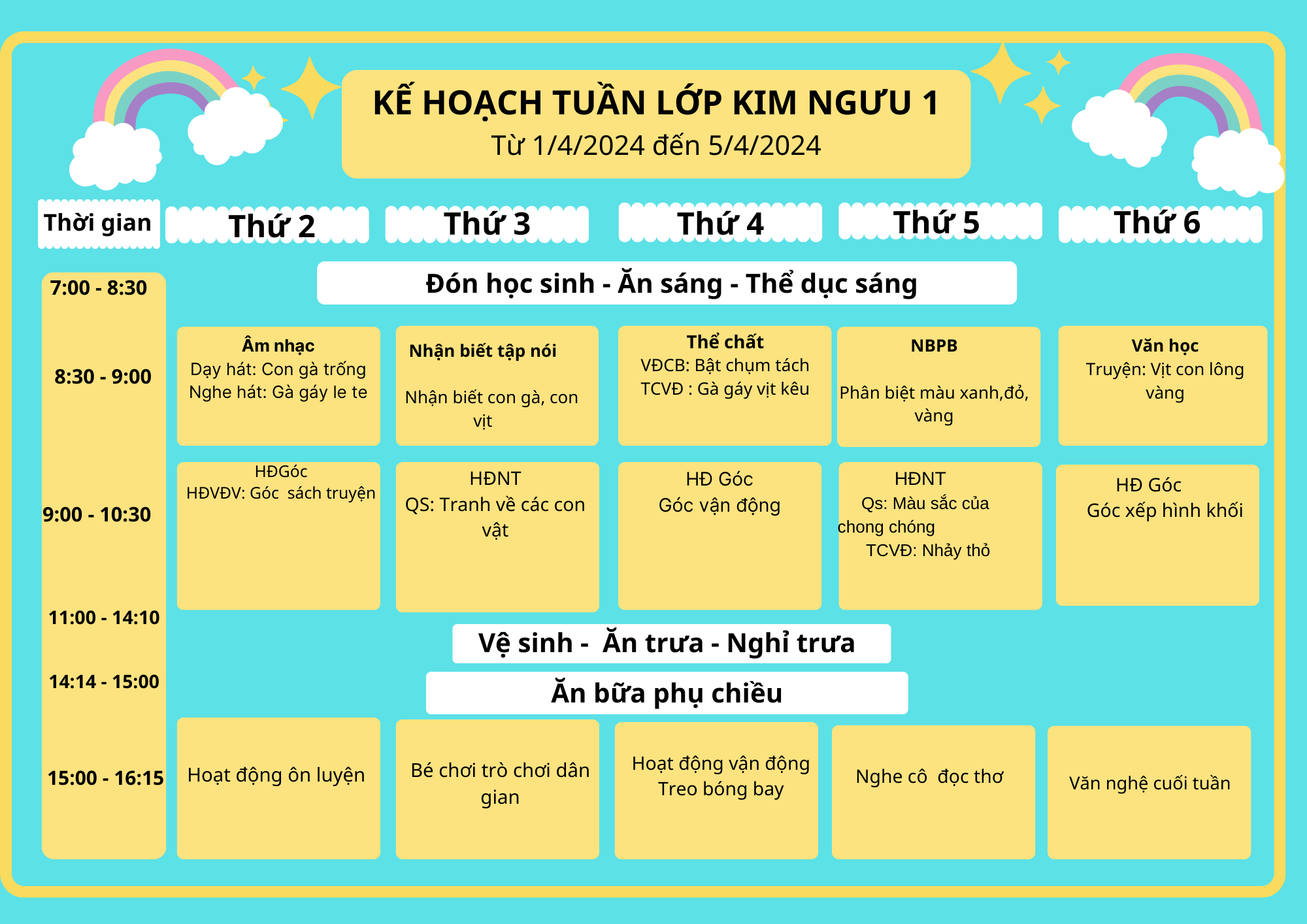 Chương trình học tháng 4/2024 lớp Kim Ngưu 1