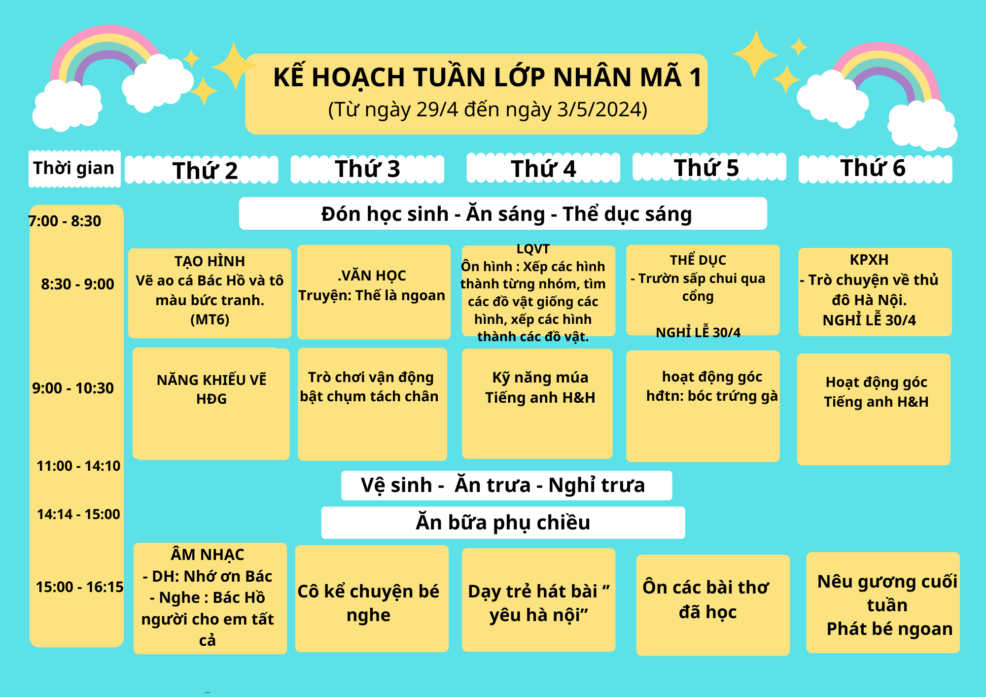 Chương trình học tháng 5/2024 lớp Nhân Mã 1