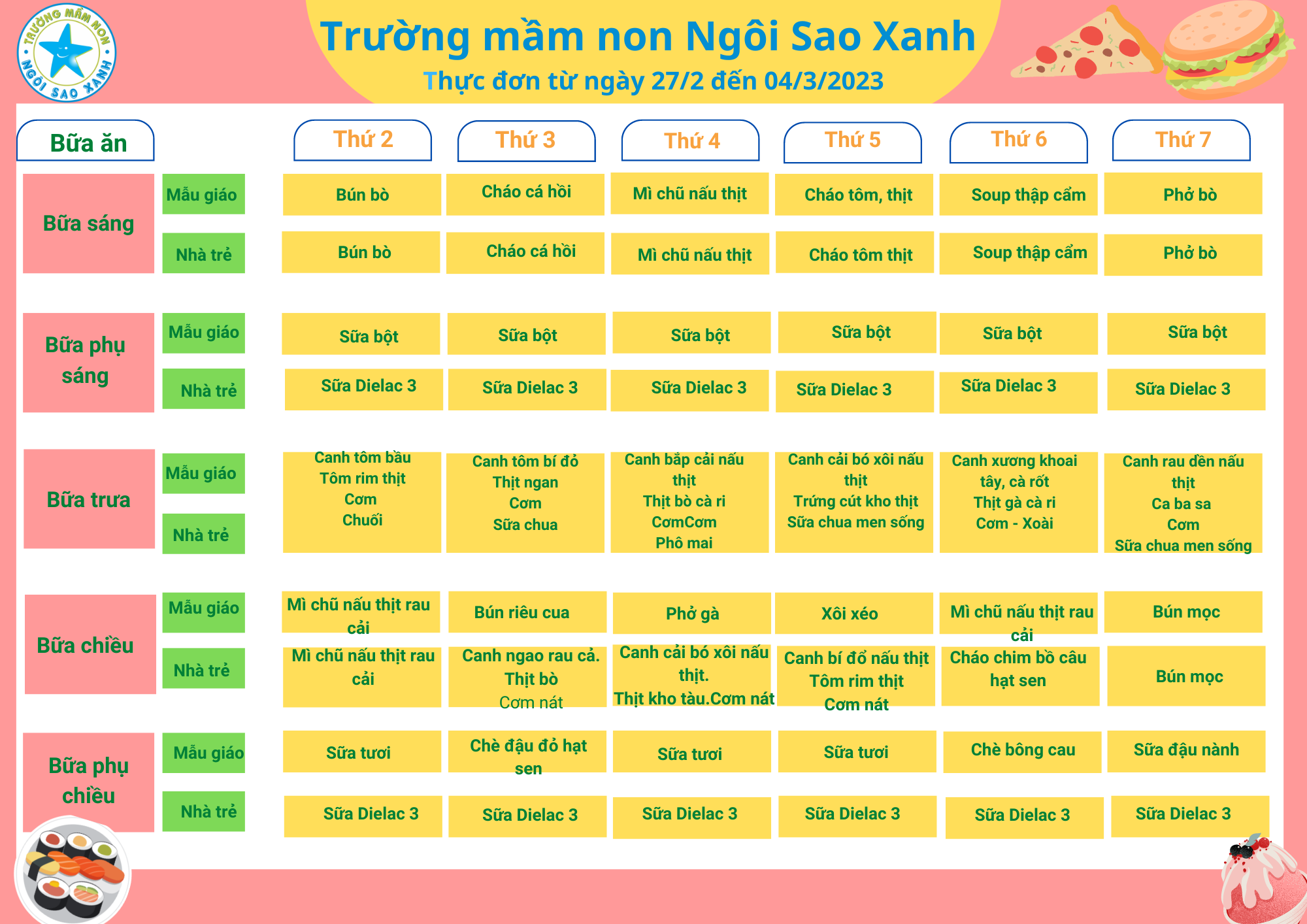 Thực đơn tháng 3