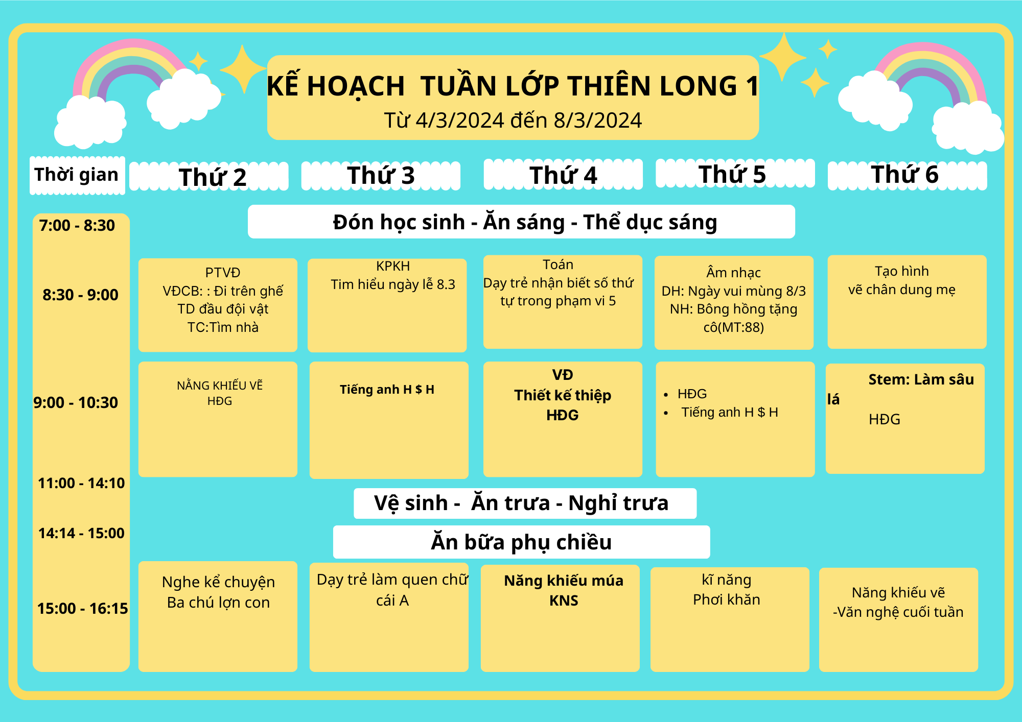 Chương trình học tháng 2/2024 lớp Thiên Long 1