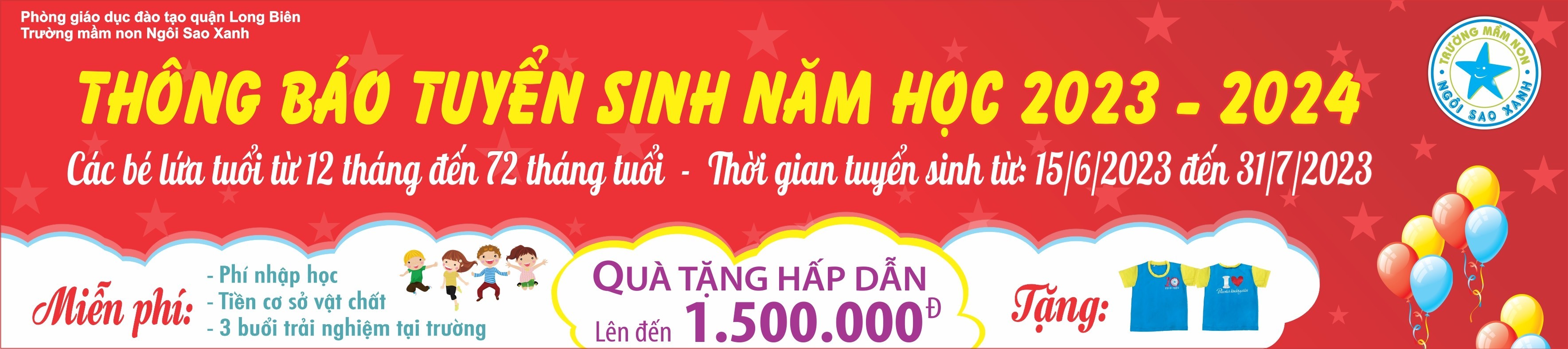 Trường Mầm non Ngôi Sao Xanh tuyển sinh năm học 2023-2024!