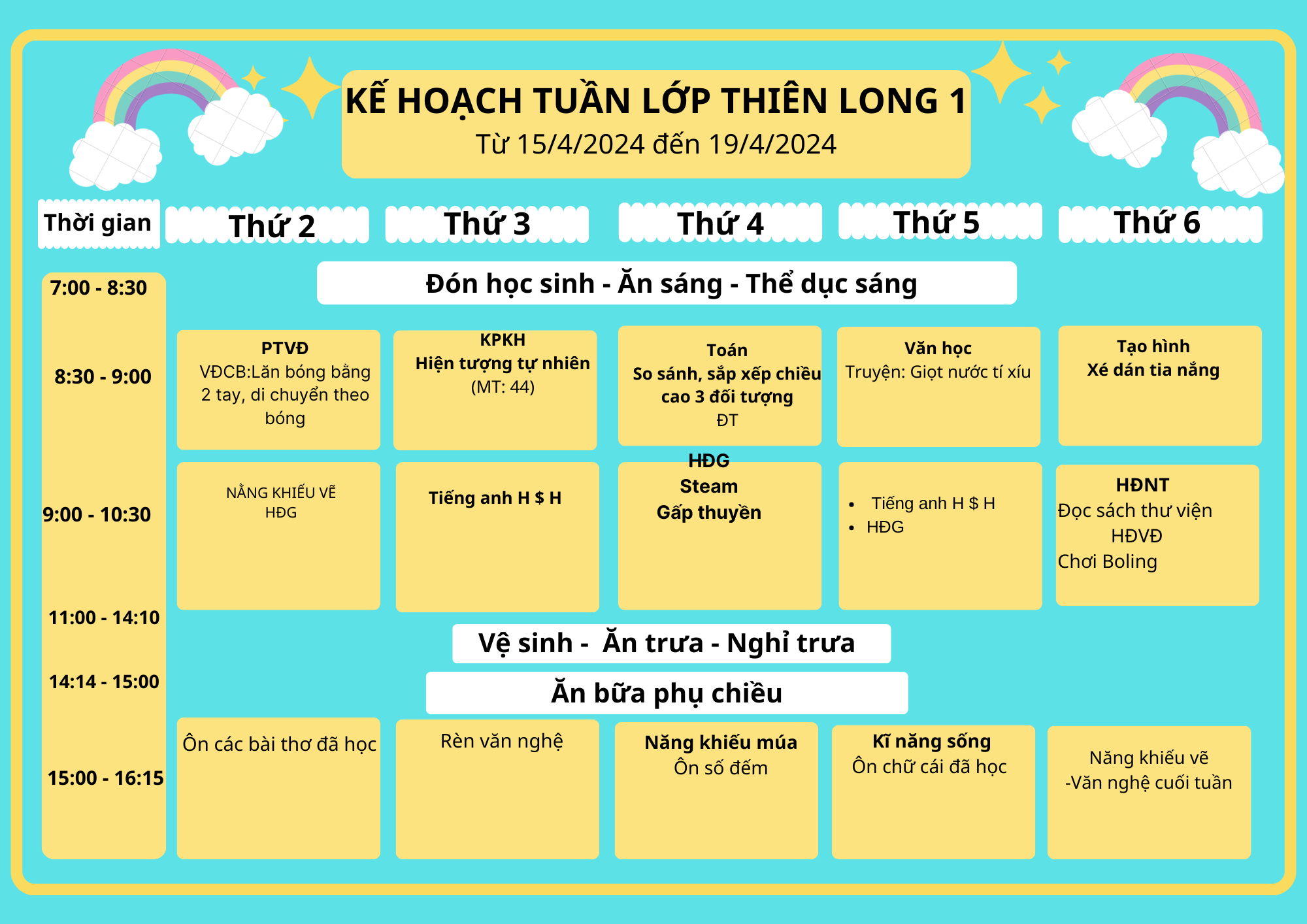 Chương trình học tháng 4/2024 lớp Thiên Long 1