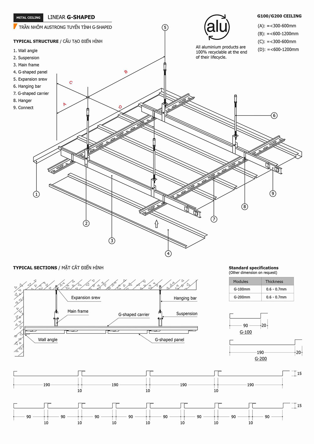 Trần nhôm Linear G-Shaped