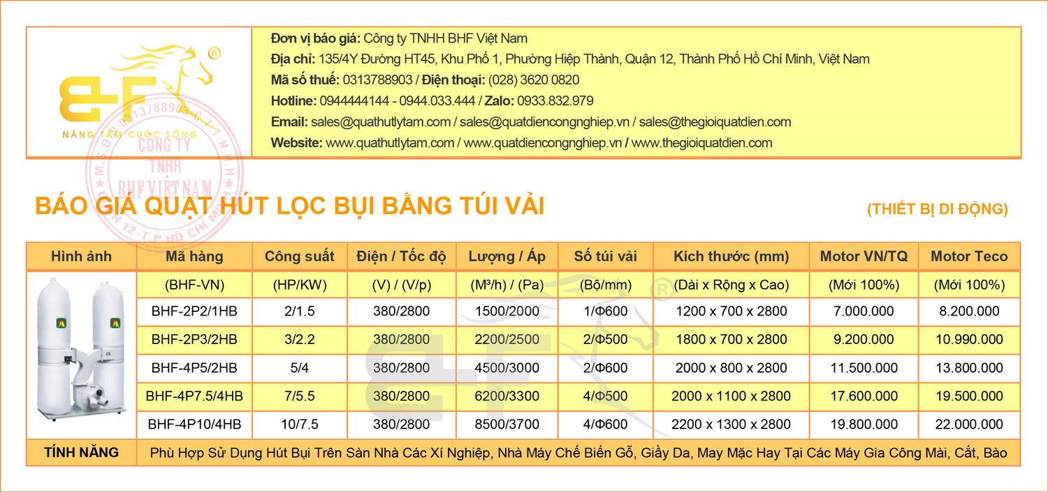 Quạt hút lọc bụi túi vải, có thể di chuyển dễ dàng