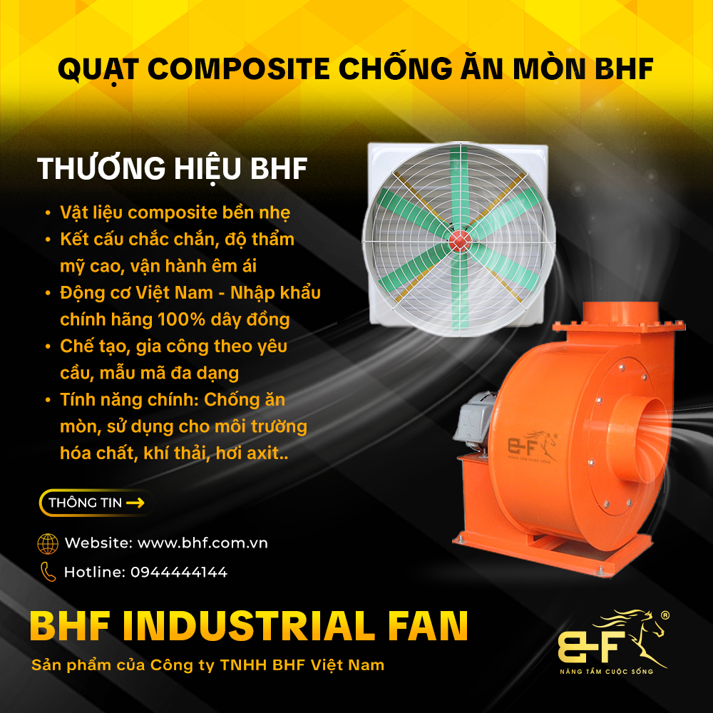 Quạt Nhựa Composite Chống Ăn Mòn BHF (Chuyên Hút Mùi Axit Đậm Đặc)