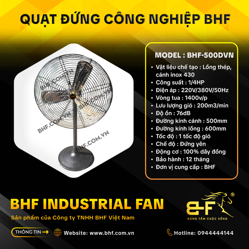 Quạt Treo Công Nghiệp BHF-500DVN 1/4HP (Lồng Thép - Cánh Inox) 4