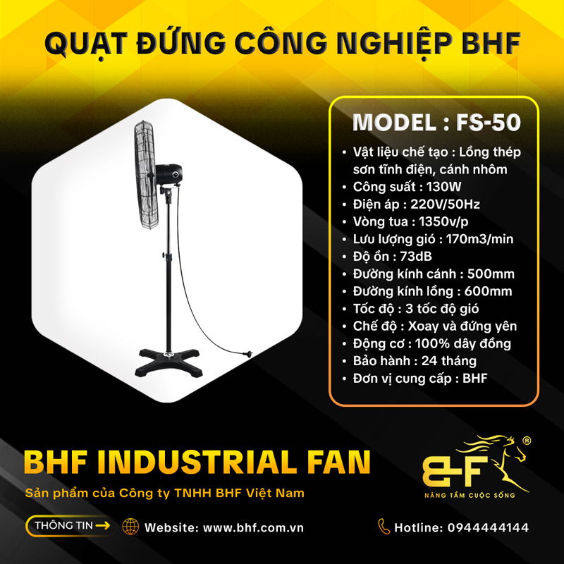 Quạt Đứng Công Nghiệp BHF FS-50 (Công Suất 130W - Sải Cánh 50CM) 5