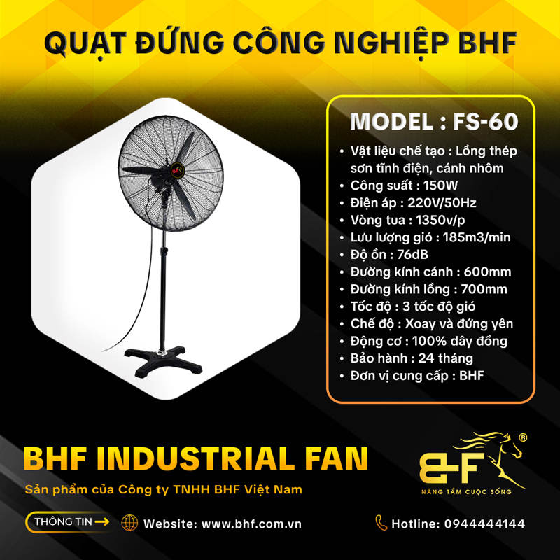 Quạt Đứng Công Nghiệp BHF FS-60 (Công Suất 150W - Sải Cánh 60CM) 4