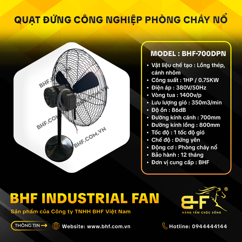 Quạt Đứng Công Nghiệp Phòng Cháy Nổ BHF-700DPN (Công Suất 1HP) 6