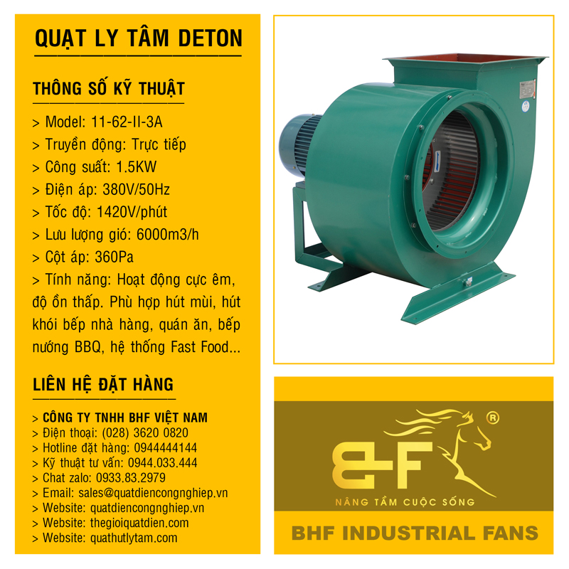 Quạt ly tâm nhập khẩu Deton chuyên hút khói bếp Model: 11-62-II-3A
