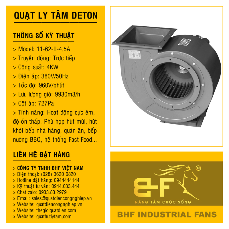 Quạt ly tâm chính hãng Deton Model: 11-62-II-4.5A