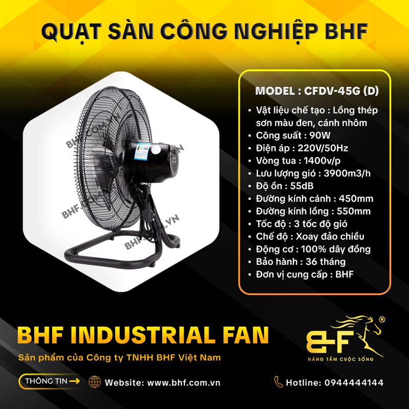 Quạt Sàn Công Nghiệp Đảo Chiều BHF CFDV-50G Lồng Đen (120W) 2